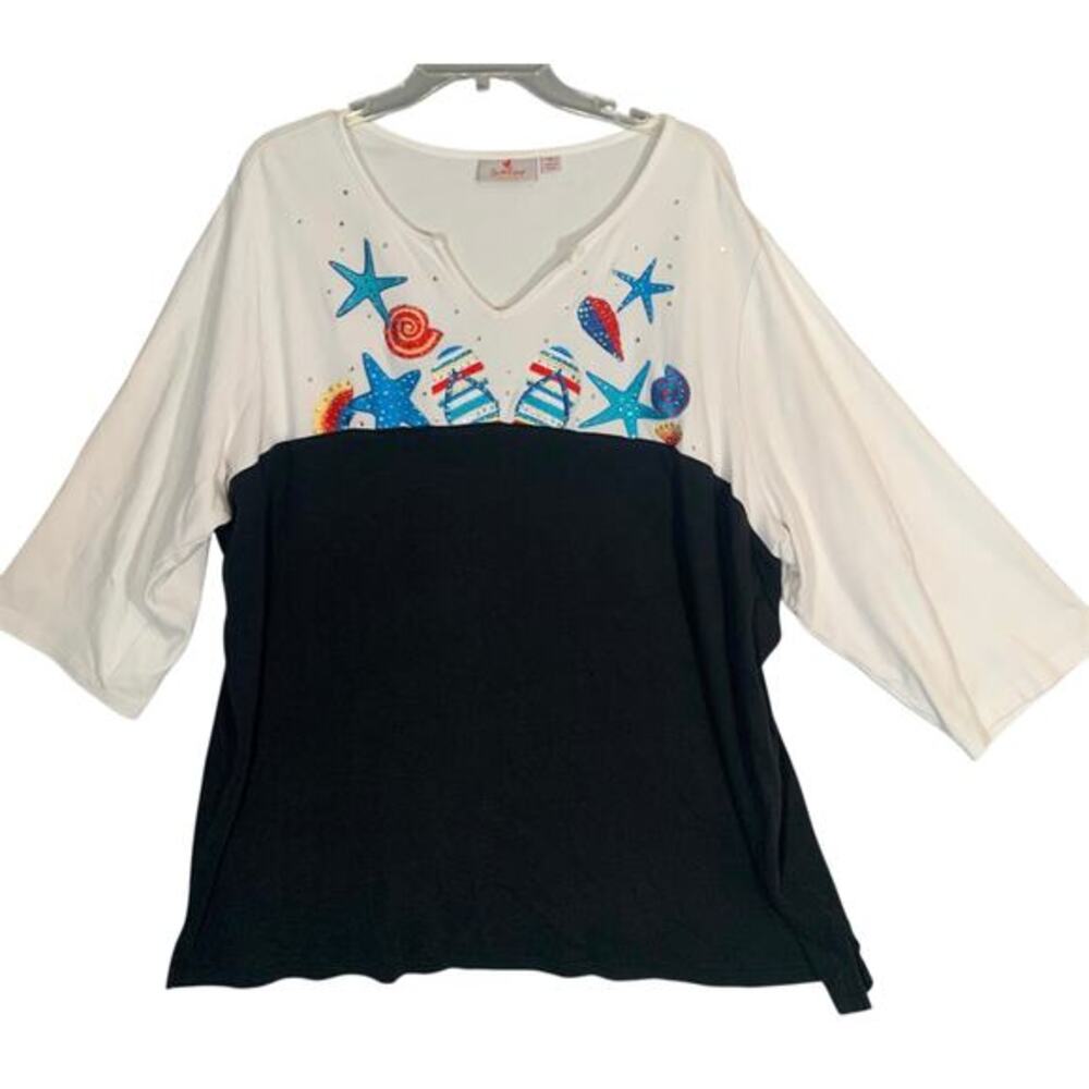 Quacker Factory Sequined Top Ladies Sz 3X Nautical themed